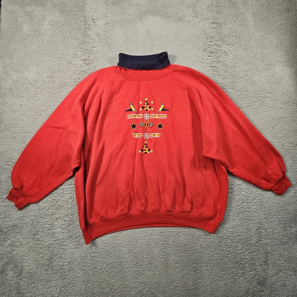 Vtg Sports Accent Turtleneck Sweatshirt Women 1X Nautical Anchor Coastal READ!!